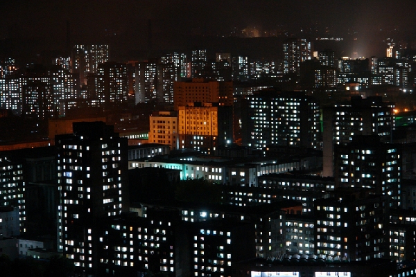 Night view over Pyongyang from the Yanggakto Hotel Pyongyang 2006 C-print 69x48 cm Edition 6